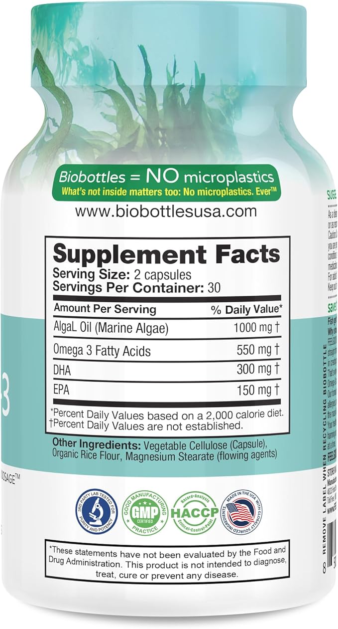 Feelgood Company Vegan Omega-3 Supplement Algae-Based Fish-Free 60 Capsules Gluten-Free Soy-Free Easy to Digest