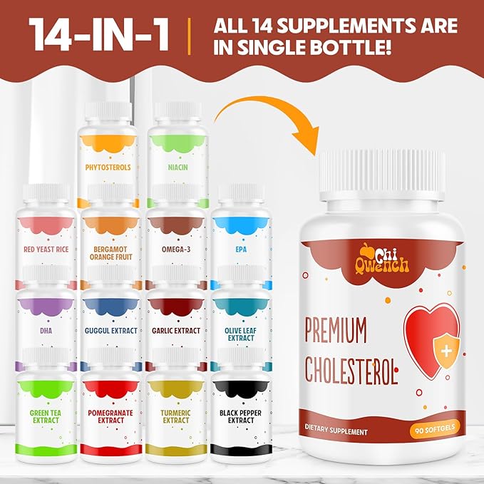 Cholesterol Supplements with Plant Sterols Niacin Red Yeast Rice Citrus Bergamot Garlic Cholesterol Supplement Support Normal Cholesterol Levels 90 Softgels