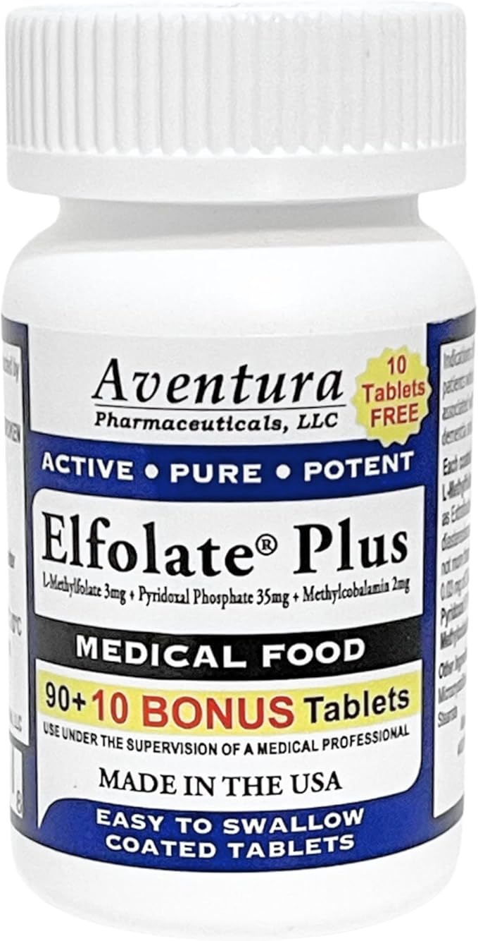 Plus® 3mg Bonus Pack 100 Tablets L-Methylfolate Methyl Folate Methylfolate Medical Food Supplement Professional Strength Active Pure Potent