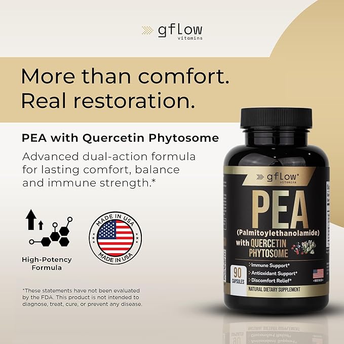 gflow vitamins Pea Supplement with Quercetin Phytosome 1000 mg | Micronized Pea (Palmitoylethanolamide) 99% Highly Purified | Discomfort Relief Supplement in Capsules Made in The USA