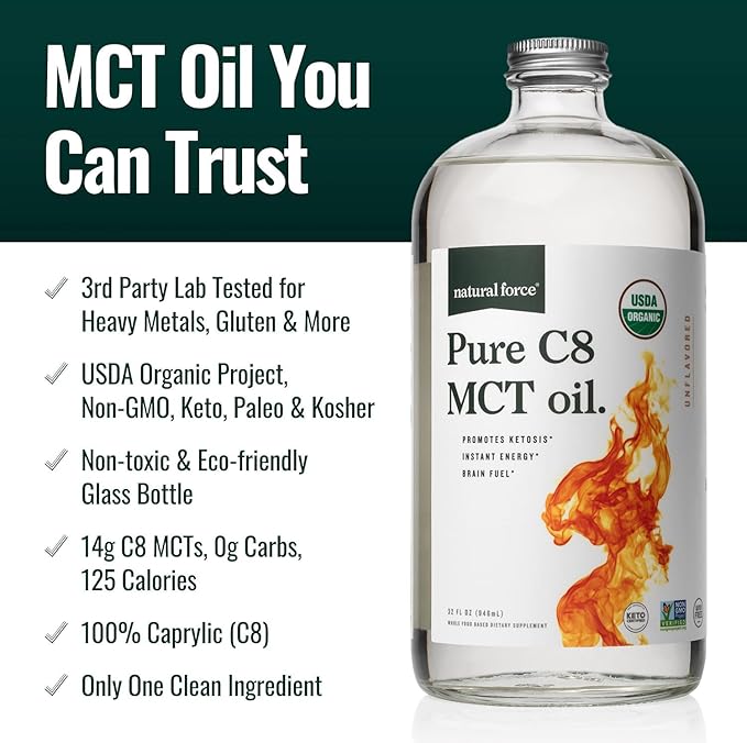 Natural Force Organic Clean Coffee Collagen Peptides and Pure C8 MCT Oil Bundle – Toxin Free Coffee Grass Fed Collagen &amp MCTs - Non-GMO Keto &amp Paleo - 12 Oz 11.7 Oz 32 Oz