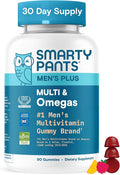 SmartyPants Men's Multivitamin Gummies with Omega 3 DHA/EPA Methylfolate Vitamin D3 C B12 B6 A K Zinc Raspberry Lemonade Flavor 90 Count (30 Day Supply)