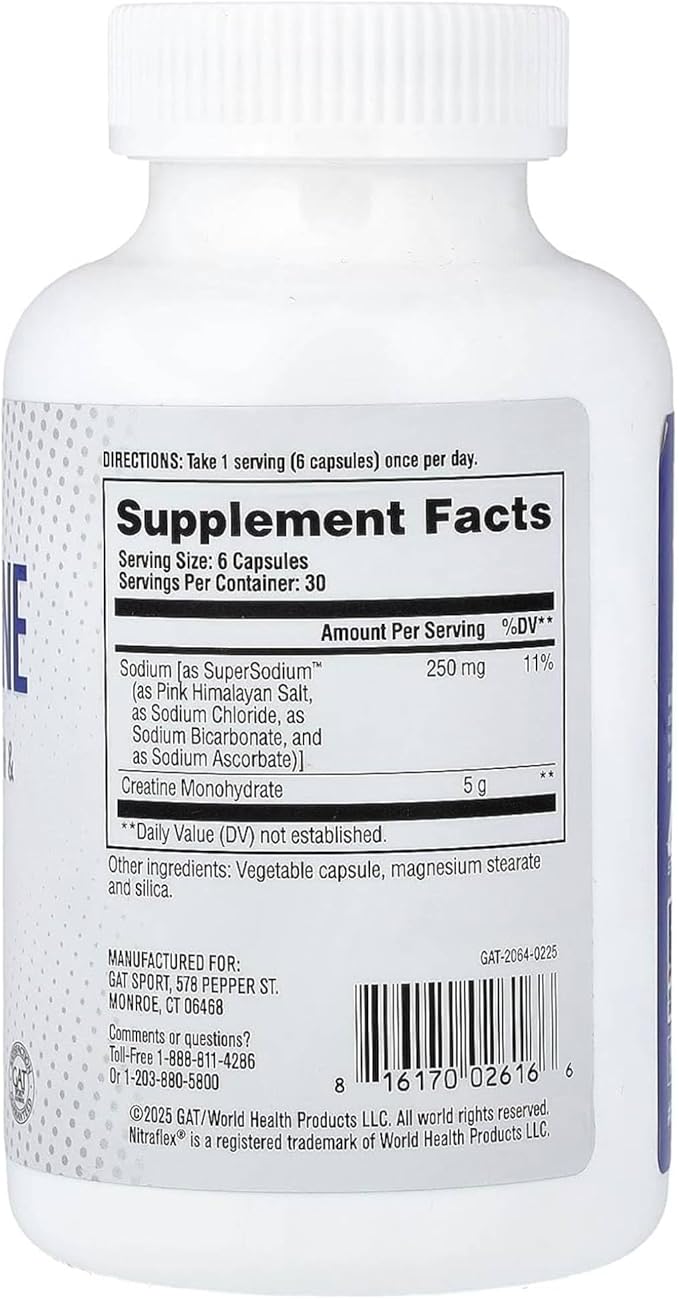 GAT SPORT Pro Creatine Capsules Strengh Wellness Brain Health Enhanced Absorption 5 Grams 180 Veggie Capsules