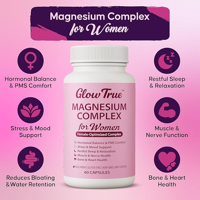 Magnesium Complex for Women – Spectrum 5-Form Magnesium Complex (500 mg) High Absorption Glycinate Citrate Oxide &amp Malate – Vegan Non-GMO Supports Sleep Energy Hormone &amp Bone – 60 Capsul