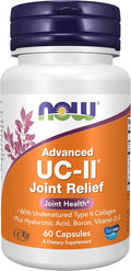 NOW Supplements UC-II Advanced Joint Relief with Undenatured Type II Collagen plus Hyaluronic Acid Boron Vitamin D-3 60 Veg Capsules