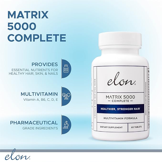 Elon Matrix 5000 Complete Multivitamin — Skin Hair and Nail Growth Vitamins — Healthy Hair Growth Vitamins for Women &amp Men — 5000Mcg Biotin Supplement Pack of 3 (180 Day Supply)