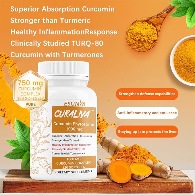 CURALIVA - Curcumin Phytosome 1000 mg - Clinically Studied High Absorption Curcumin Complex - Supports Health in Joints GI Tract LiverMuscles &amp Immune Health Support - 120 Capsules - 60 Serving