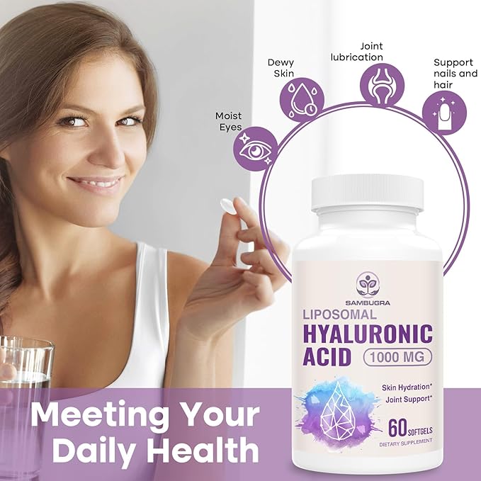 Liposomal Hyaluronic Acid 1000mg High BioavailabilityHyaluronic Acid Capsules Dietary Supplement Support Skin and Bones 120 Capsules (Pack of 2)
