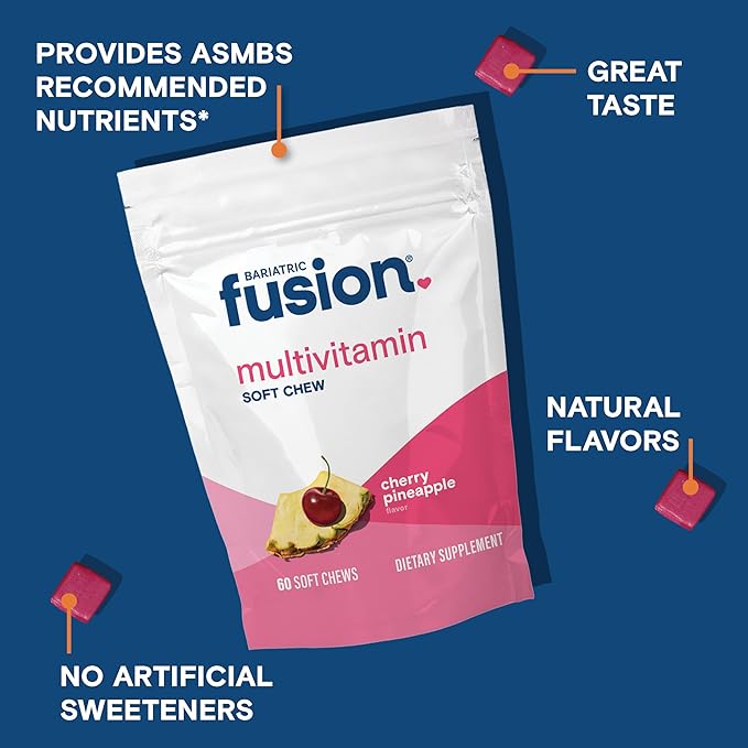 Bariatric Fusion Bariatric Multivitamin Chewable Soft Chew | Cherry Pineapple Flavor | Chewy Vitamins for Post Bariatric Surgery Patients | 60 Count | 1 Month Supply