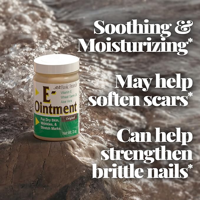Basic Organics - Basic Brands - Vitamin E Ointment - 2 oz - Moisture Enhancing - Can Help Reduce Appearance of Scars Stretch Marks Fine Lines &amp Wrinkles - Pack of 3