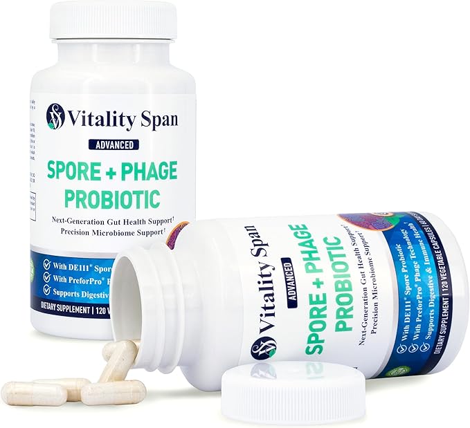 Spore Probiotic Capsules for Women &amp Men Bacillus Subtilis Plus Advanced Phage – Gut Health &amp Digestive Comfort Shelf-Stable Survives Stomach Acid – 120 Delayed Release Capsules
