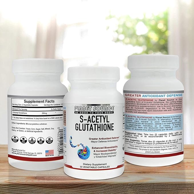 S-Acetyl Glutathione (Food Grade) Supplement - Best Detox - Supports Healthy Aging Liver Detox and Cell Function - High Absorbtion Small Vegetarian Capsules