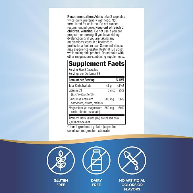 Nature's Way Calcium Magnesium &amp Vitamin D3 Complex Healthy Bones &amp Teeth Muscle Function and Relaxation* Gluten Free 250 Capsules (Packaging May Vary)