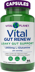 Vital Planet - Vital Gut Renew Capsules Supplement for Leaky Gut Repair with L-Glutamine Marshmallow and Ginger Root DGL Licorice Root and Organic Aloe Vera L Glutamine 1800mg 90 Capsules