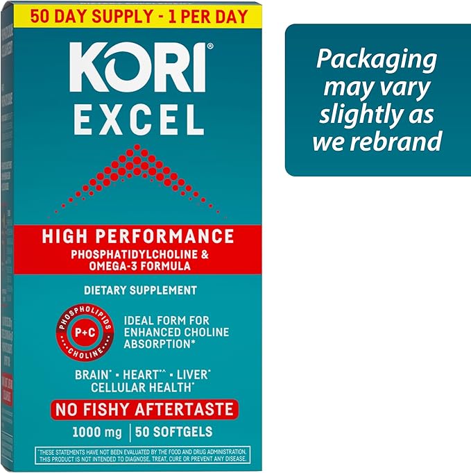 Kori Krill Excel Krill Oil 1000mg Supplements with EPA &amp DHA High Performance PC Formula for Max Absorption Non-GMO Source 50 Softgels