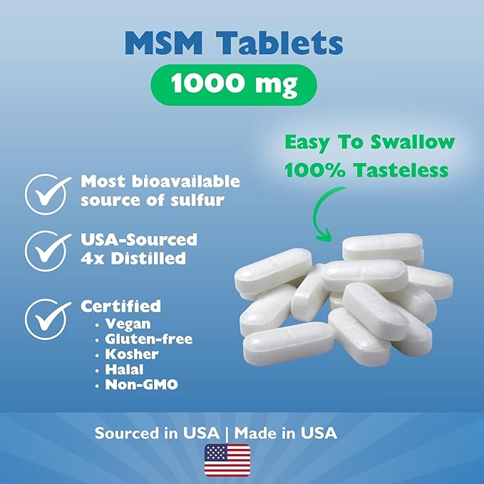 KALA HEALTH MSMPure MSM Tablets – 1000 mg US-Made MSM per Tablet for Joint Health Skin Appearance Hair &amp Nail Support – Coated for Easy Swallowing Tasteless – 120 Count