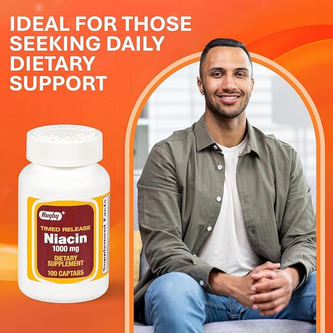 Rugby Timed-Release Niacin 1000mg Dietary Supplement for Adults for Energy Circulation and Metabolism Support 100 Captabs (Pack of 2)