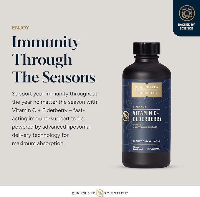 Quicksilver Scientific Liposomal Vitamin C + Elderberry - 1000mg with Superior Absorption Technology &amp Tocotrienols - Antioxidant &amp Immune Support Tonic (100ml) 1 Item