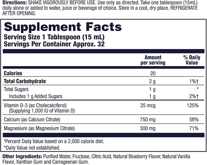 LIFETIME Bone Support Calcium Citrate Magnesium Citrate and Vitamin D-3 Relaxation Bone and Muscle Support Formula Easy Absorption Blueberry Flavor Approximately 32 Servings 16 FL OZ