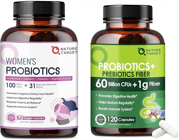 NATURE TARGET Probiotics for Women-Men-Kids Digestive Health with Fiber