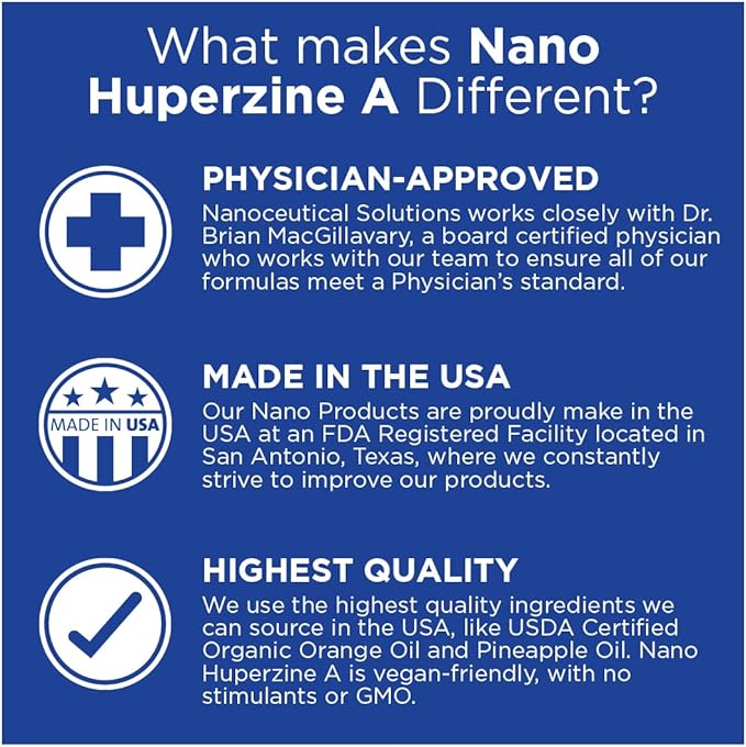 Nano HUPERZINE A | Nanosized Liquid Particles | Instant Absorption | Attention Focus Memory Mental Clarity | Non-GMO GMP Certified | 30 Servings/6000mcg per Bottle