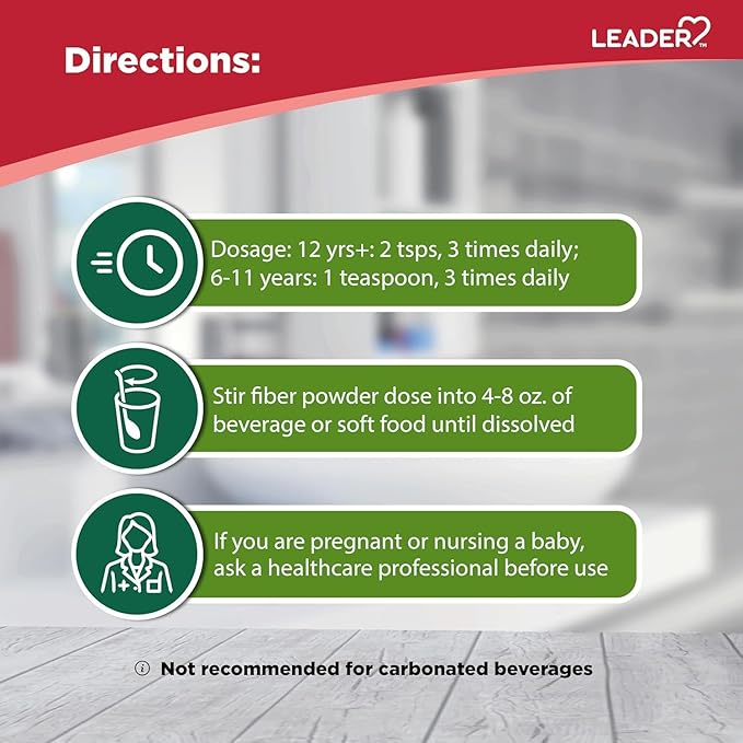 Leader Prebiotic Fiber Supplement Powder for Digestive Health 100% Natural Daily Fiber Powder Sugar-Free Taste-Free Gluten Free Non-GMO Unflavored 62 Servings (8.7 OZ) (Pack of 4)