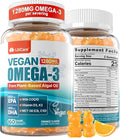 Vegan Omega-3 Gummies 1280mg + CoQ10 + Vitamin D3 K2 (MK7) Omega 3 Fish Oil Alternative for Adults w/EPA 600mg DHA 400mg &amp MCT Oil No Fish Taste from Marine Algae for Brain Eye Immunity 1 Pa