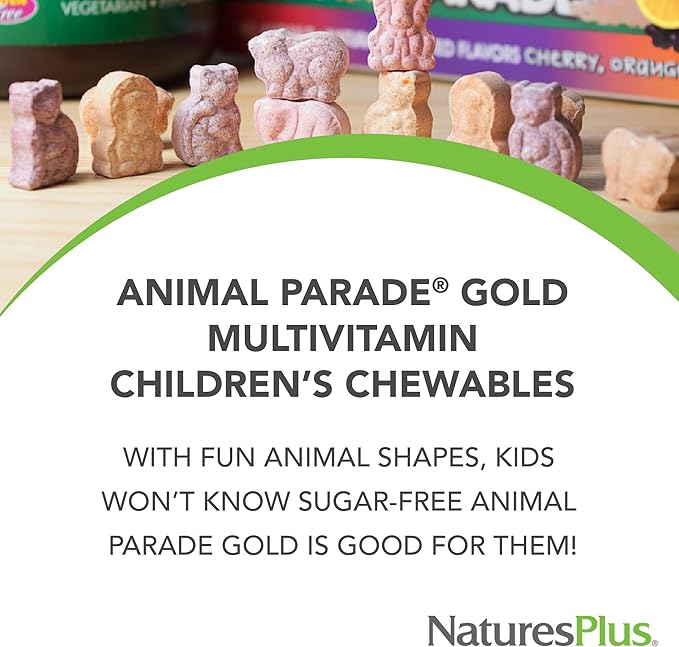 NaturesPlus Animal Parade Gold Children's Multivitamin - Orange Flavor - 120 Chewable Tablets Pack of 2 - Gluten Free - 120 Total Servings