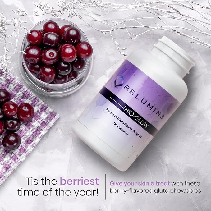 Relumins Labs Thio-Glow Chewable Sublingual Glutathione Complex with Biotin VIT C &amp E Plus Grapeseed Polyphenols – 330mg Gluta Per Serving – 4X More Effective Spring Glow Essential x 3 Bots