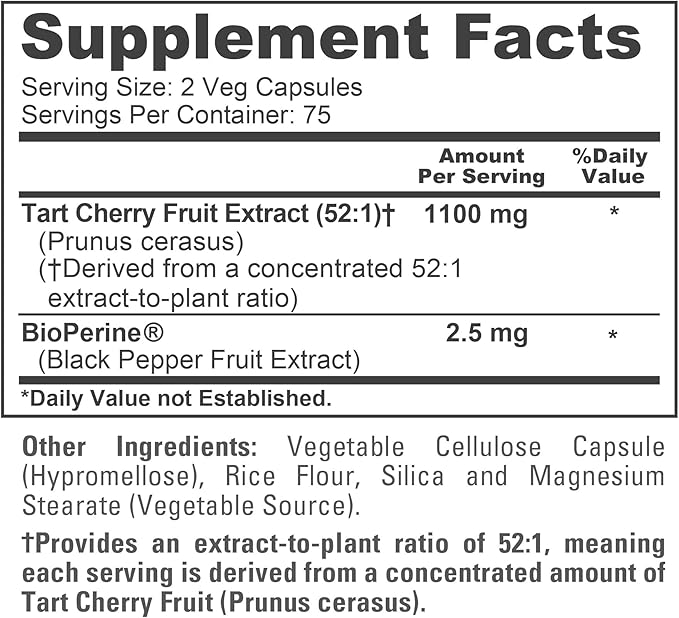NusaPure Tart Cherry Capsules 1100 mg 150 Veg Capsules (Non-GMO Vegan)