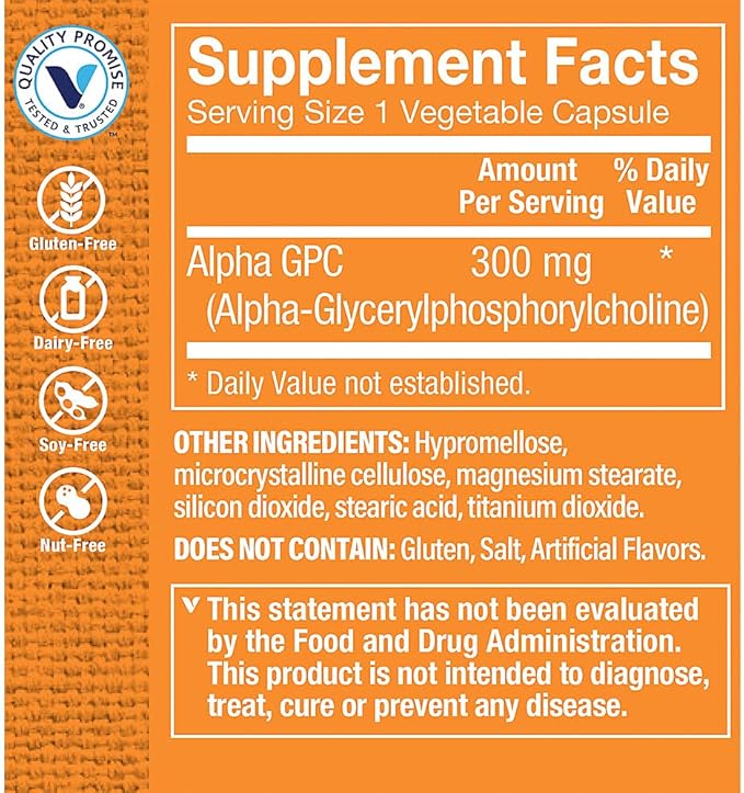 The Vitamin Shoppe Alpha GPC (Alpha-Glyceryl-Phosphoryl-Choline) 300MG Supports Brain