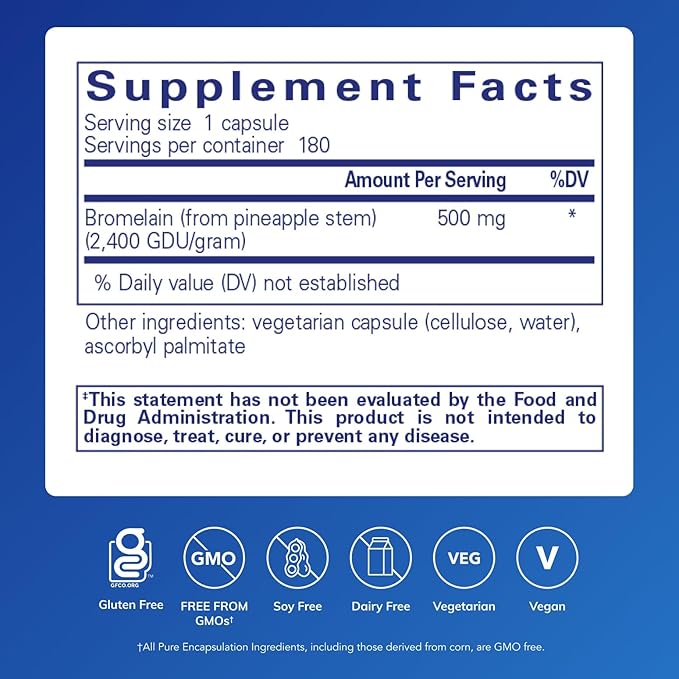 Pure Encapsulations Bromelain 2400 500 mg - for Digestive Support &amp Musculoskeletal Health - Supports Joints &amp Muscle Recovery* - Proteolytic Enzymes - Vegan - 180 Capsules