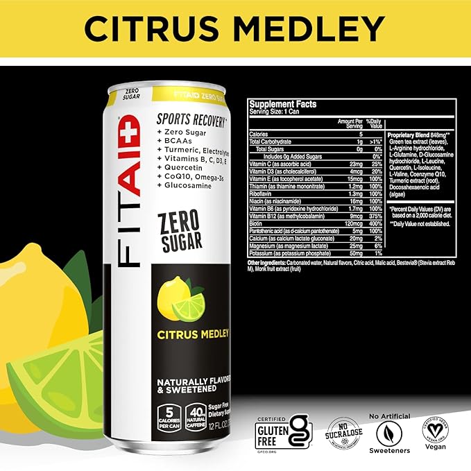 FITAID Post-Workout Recovery Drink Variety Sampler Pack No Artificial Flavors or Sweeteners 100% Clean Vegan Gluten-Free Keto-Friendly Paleo Friendly 4 Flavors (Pack of 12)