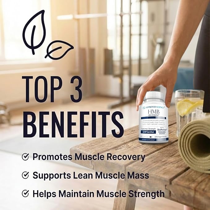 Approved Science HMB - 1500mg High Potency HMB Supplement with Calcium &amp BioPerine for Absorption - Muscle Health &amp Exercise Performance - 60 Vegan Capsules - Pack of 3