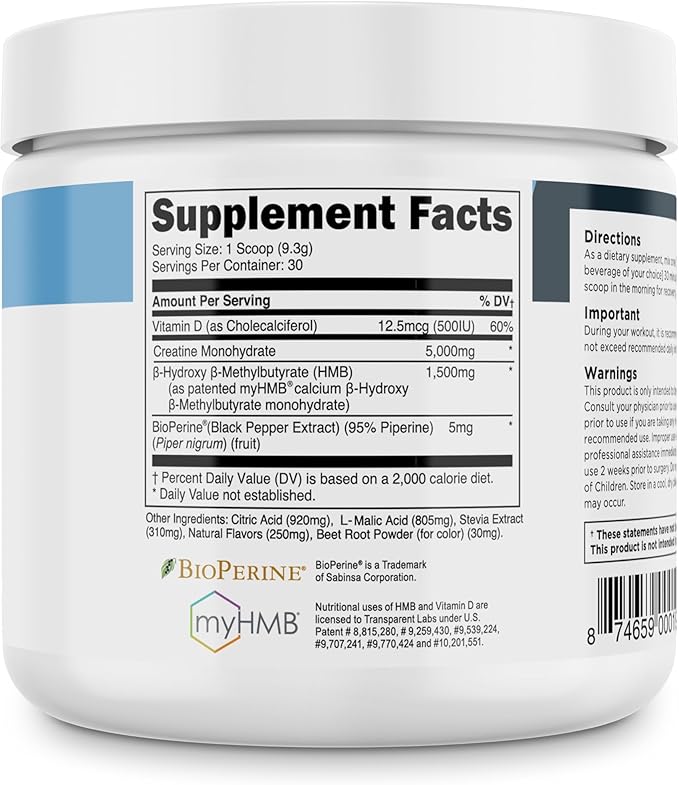Transparent Labs Creatine HMB - Creatine Monohydrate Powder with HMB for Muscle Growth Increased Strength Enhanced Energy Output and Improved Athletic Performance - 30 Servings Watermelon