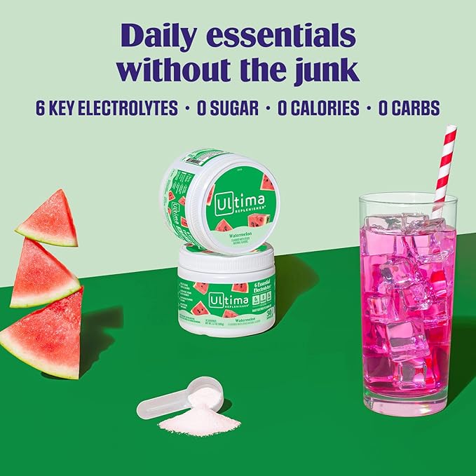 Ultima Replenisher Daily Electrolyte Powder Drink Mix – Sugar Free – Watermelon 30 Servings – Hydration Powder with 6 Key Electrolytes and Trace Minerals – Keto Friendly Vegan Non-GMO