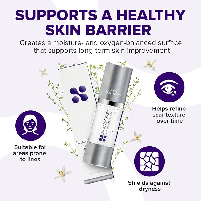 BIOCORNEUM SILISILK Silicone Gel – Advanced Silicone Scar Gel for Visible Scar &amp Skin Refinement – Fast-Drying Hydrating Formula – 100% Silicone Scar Gel for Surgical Scars – 1.06 fl oz (30g)