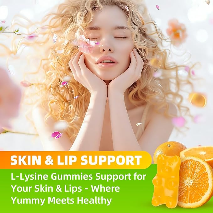 L-Lysine Gummies 500mg Lysine Gummies Supplement for Immune Support &amp Skin Health Collagen Formation Support Vegan Gluten Free Chewable Supplement for Adults &amp Kids Orange Flavor 120 Cou