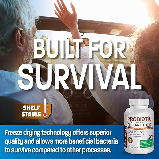 Bronson Probiotic 50 Billion CFU + Prebiotic with Apple Polyphenols &amp Pineapple Fruit Extract + Selenium 200 Mcg for Immune System Thyroid Prostate and Heart Health