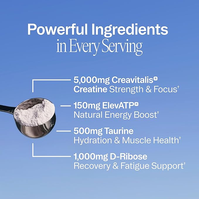 Ora Organic Creatine Monohydrate Powder - German-Sourced Creavitalis for Strength elevATP for Energy D-Ribose &amp Taurine for Recovery - Creatine for Women &amp Men - Acai Berry Flavor 30 Servin