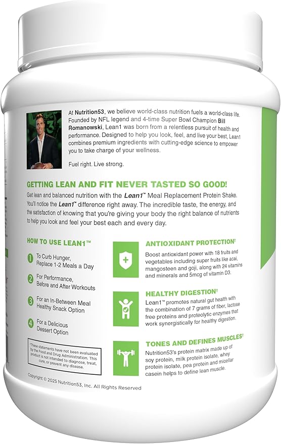 Lean1 Meal Replacement Protein Shake Strawberry Flavor 15 Serving Tub