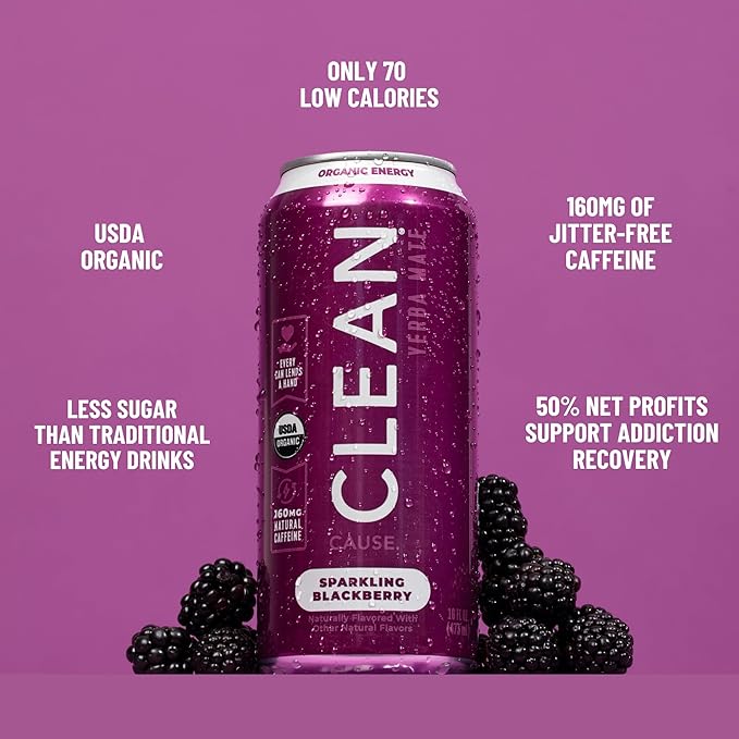 NEW! CLEAN Cause Non-Carbonated Variety Pack &amp Low Calorie Low Sugar Variety Pack USDA Organic Yerba Mate Tea (15.5oz cans 2-12-Pack Case) 160mg Caffeine