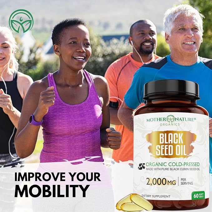 Black Seed Oil Capsules 2000mg Per Serving Organic Cold Pressed Black Cumin High TQ Immune &amp Joint Support 60 Count