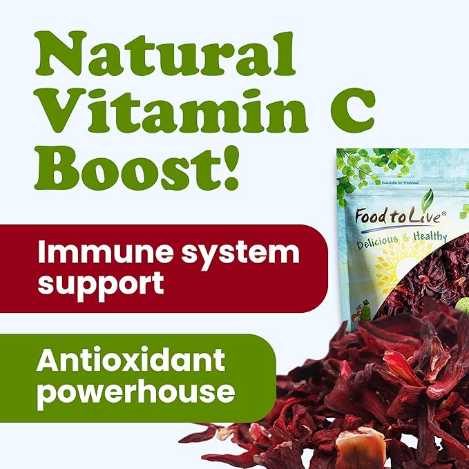 Food to Live Organic Hibiscus Flowers 8 Ounces – Whole Petals. Great for Herbal Tea. Non-GMO. Caffeine-free. Good Source of Vitamin C. Bulk. Kosher