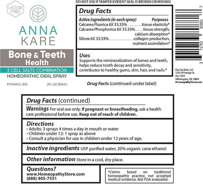 Bone &amp Teeth Health Cell Salts – 3 Schuessler Cell Salts Blend for Bone &amp Dental Health Tooth Remineralization Cavity Protection &amp Gum Support | 60 ml Oral Spray for Kids &amp Adults by