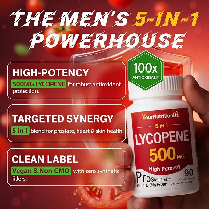 Lycopene 500MG &amp Prostate Supplement for Men 5-in-1 | Supports Heart &amp Skin Health with Saw Palmetto Berry Extract Pumpkin Seed Oil Zinc &amp Selenium | Vegan Non-GMO 90 Capsules