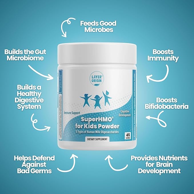 SuperHMO Prebiotic Mix for Kids - 5 HMOs for Gut Digestion and Cognitive Health Powder 45 Servings