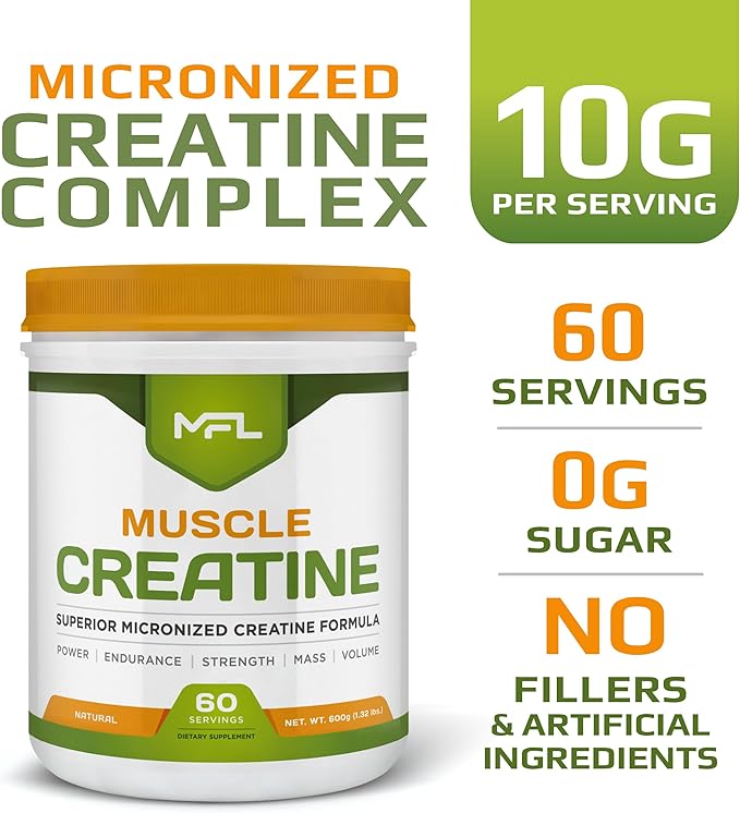 MFL Muscle Creatine | 3 Forms of Micronized Creatine | 10g | 0 Sugar | Sweetened with Stevia | All-Natural | 60 Servings (Natural)