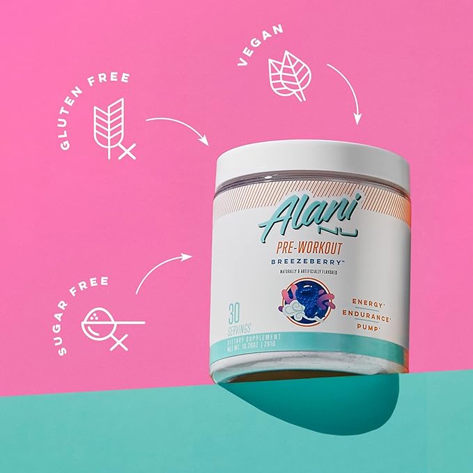 Alani Nu Pre Workout Powder BREEZEBERRY Amino Energy Boost Endurance Supplement Sugar Free 200mg Caffeine L-Theanine Beta-Alanine L-Citrulline 30 Servings