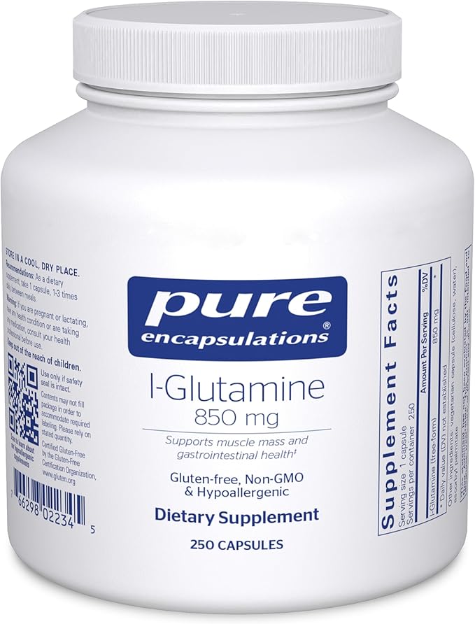 Pure Encapsulations L-Glutamine 850 mg | Supplement for Immune and Digestive Support Gut Health and Lining Repair Metabolism Boost and Muscle Support* | 250 Capsules
